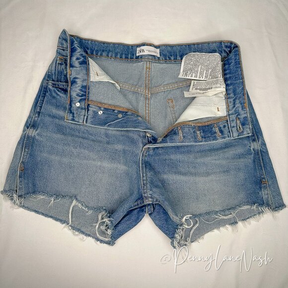 Zara High-Rise Button Fly Denim Cut Off Shorts Size 6 - Picture 10 of 12